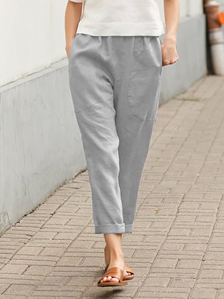 Valenzora | Loose Fit Linen Trousers with Pockets Women's Clothing