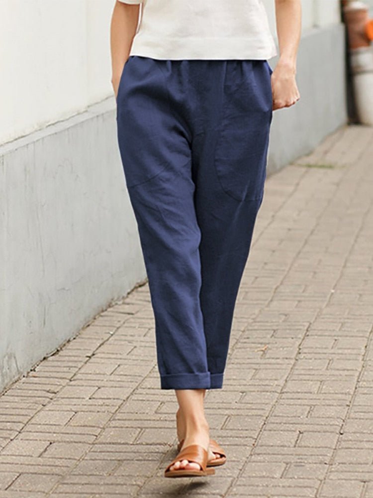 Valenzora | Loose Fit Linen Trousers with Pockets Women's Clothing