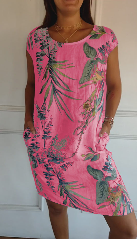 Valenzora | Short sleeves, loose fit, short dress, floral dress