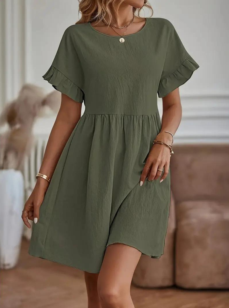 Valenzora | Loose Fit Short Sleeve Ruffled Dress Short Dress