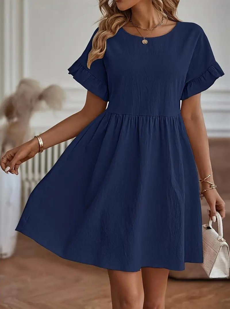 Valenzora | Loose Fit Short Sleeve Ruffled Dress Short Dress
