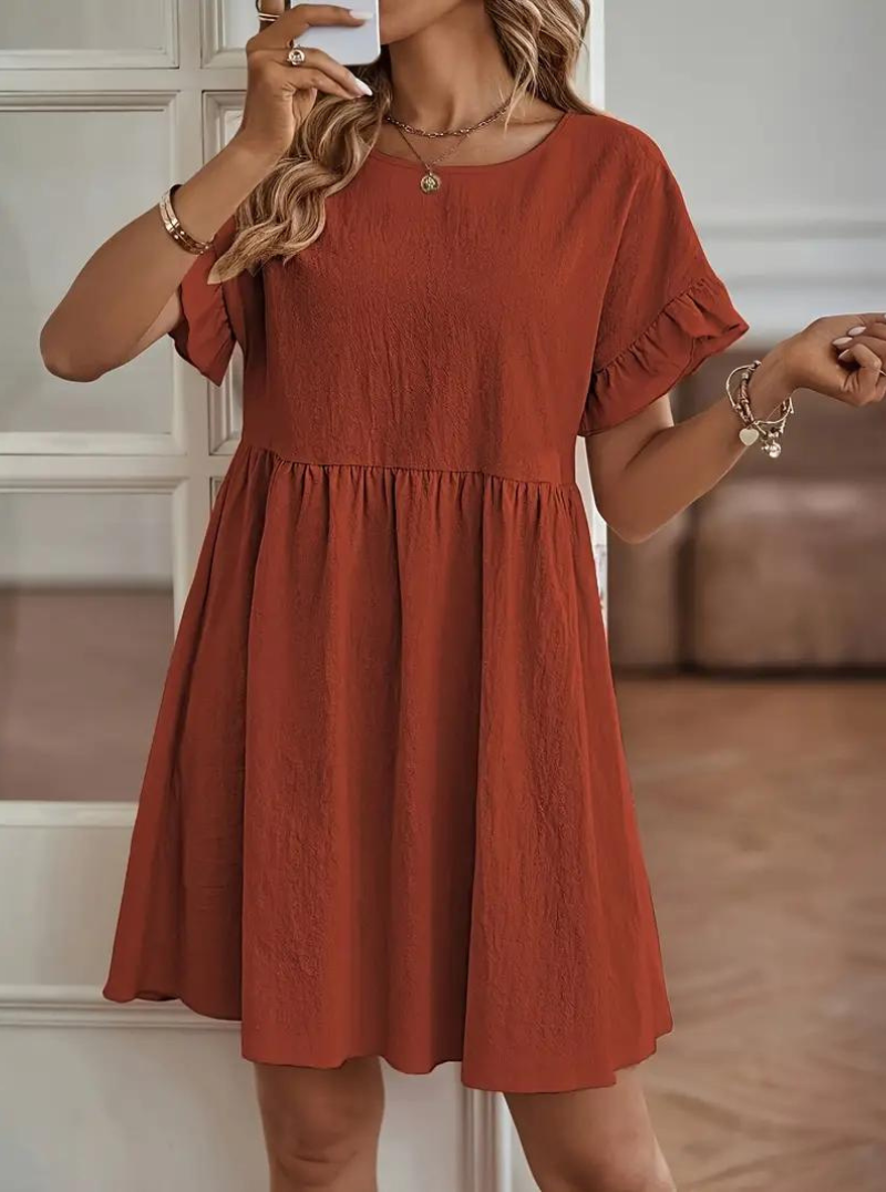 Valenzora | Loose Fit Short Sleeve Ruffled Dress Short Dress