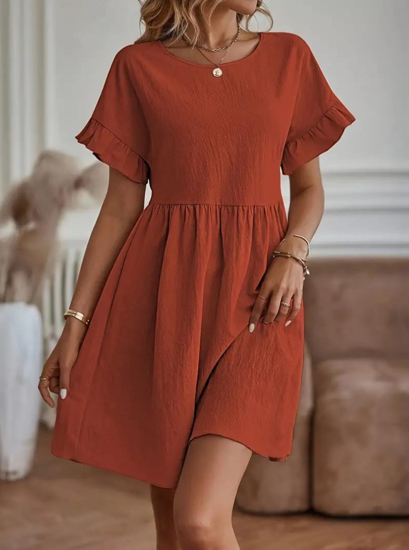 Valenzora | Loose Fit Short Sleeve Ruffled Dress Short Dress