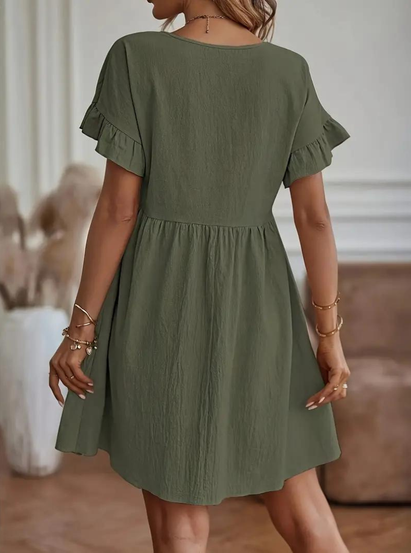 Valenzora | Loose Fit Short Sleeve Ruffled Dress Short Dress