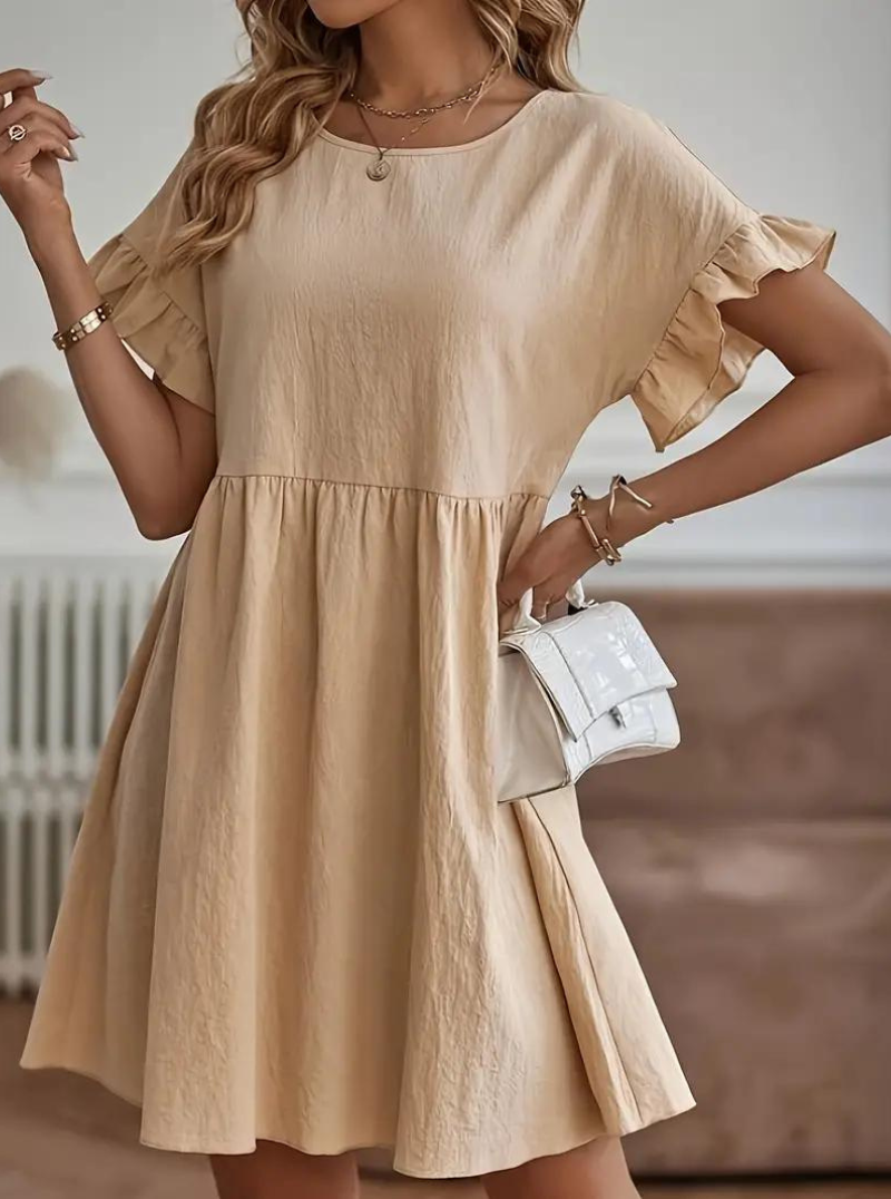 Valenzora | Loose Fit Short Sleeve Ruffled Dress Short Dress