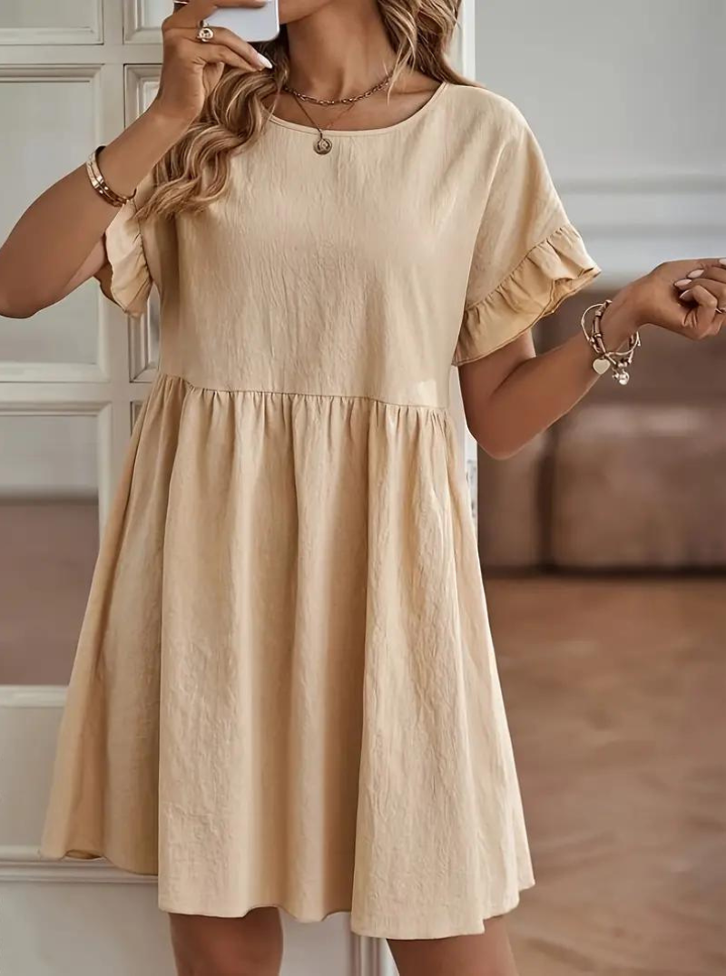 Valenzora | Loose Fit Short Sleeve Ruffled Dress Short Dress