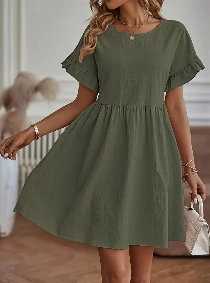Valenzora | Loose Fit Short Sleeve Ruffled Dress Short Dress