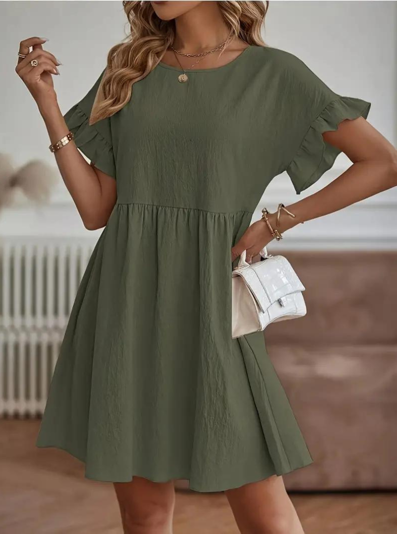 Valenzora | Loose Fit Short Sleeve Ruffled Dress Short Dress