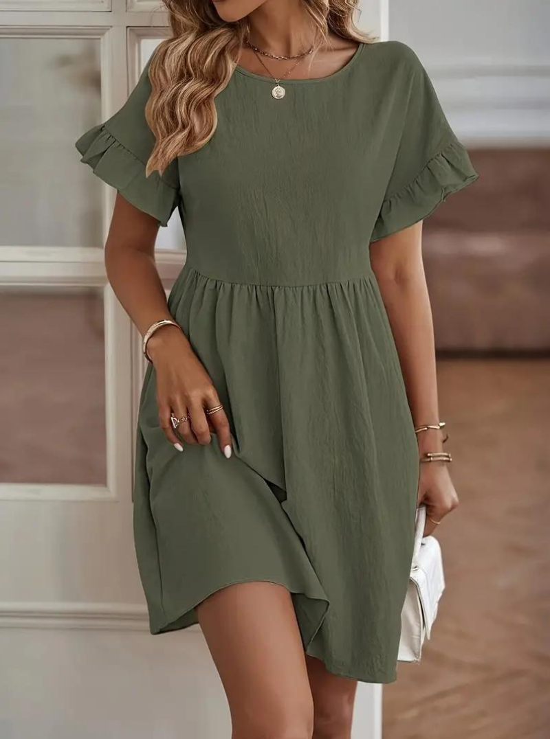 Valenzora | Loose Fit Short Sleeve Ruffled Dress Short Dress