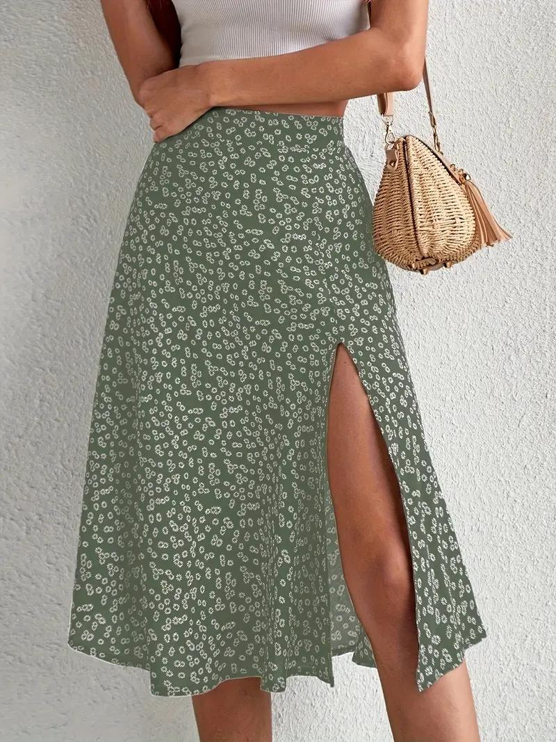 Valenzora | Summer skirt, floral, split, midi skirt, high-waisted skirt