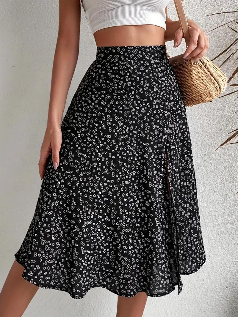 Valenzora | Summer skirt, floral, split, midi skirt, high-waisted skirt