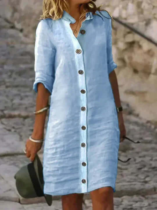 Valenzora | Blaues Leinenkleid