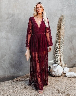 Valenzora | V-neck Long Sleeve Maxi Dress Summer Dress