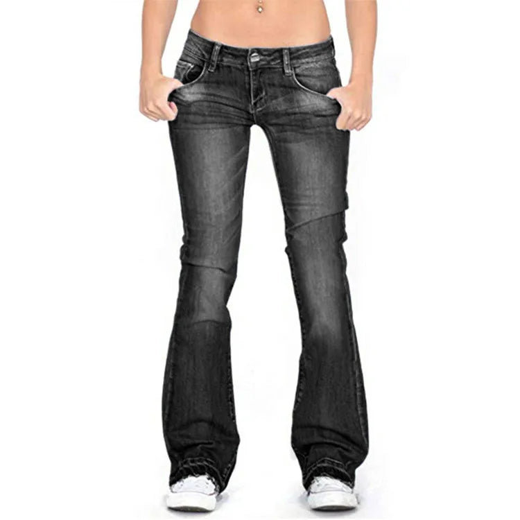 Valenzora - Damen Low Rise Flared Jeans: Lässige Vintage Skinny Schlagjeans