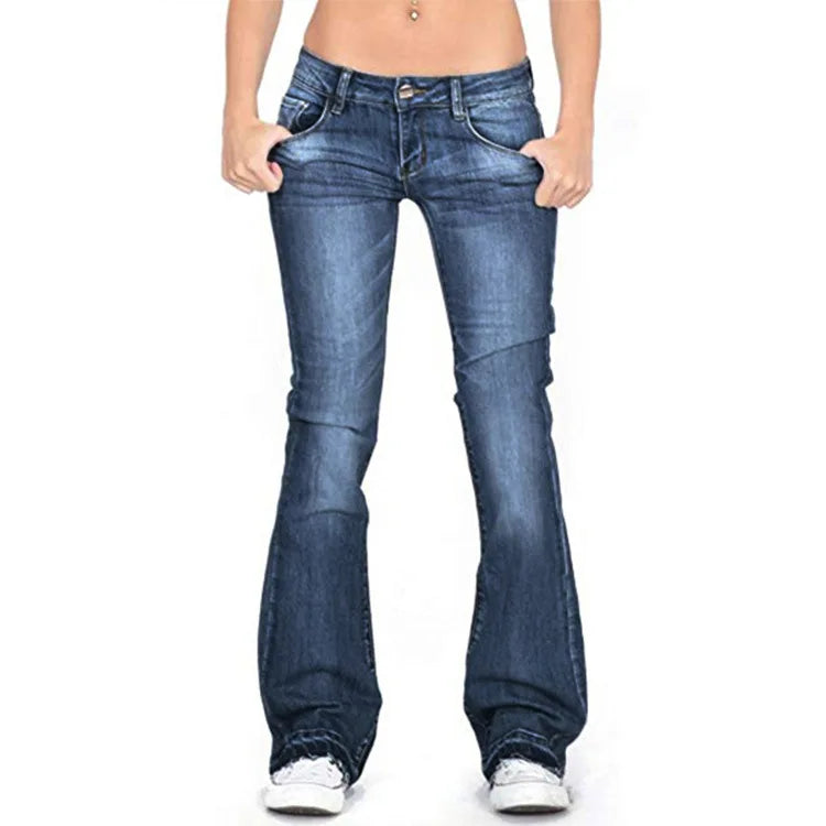 Valenzora - Damen Low Rise Flared Jeans: Lässige Vintage Skinny Schlagjeans