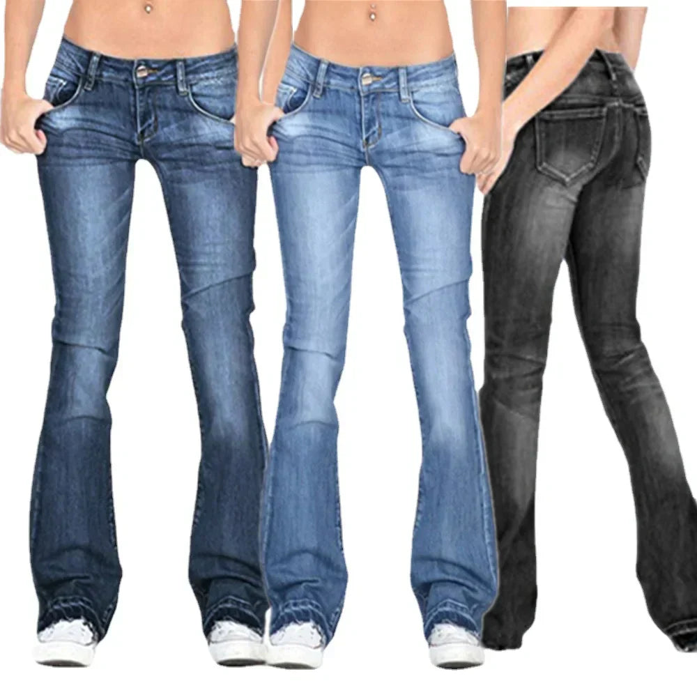 Valenzora - Damen Low Rise Flared Jeans: Lässige Vintage Skinny Schlagjeans