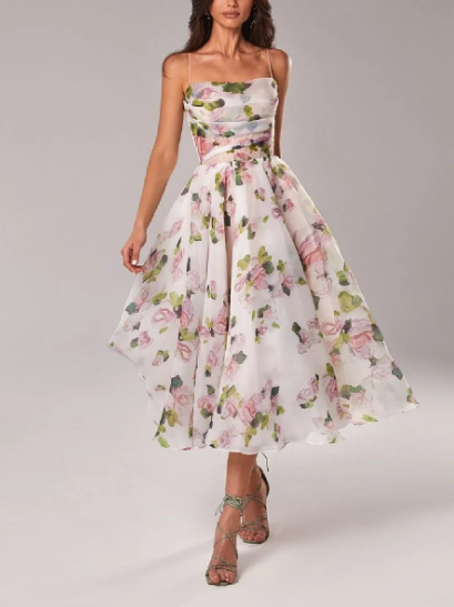 Valenzora | Asymmetrisches Kleid mit bedrucktem Gürtel