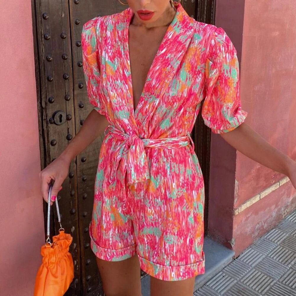Valenzora | V-neck Short Sleeve Jumpsuit Summer Clothing