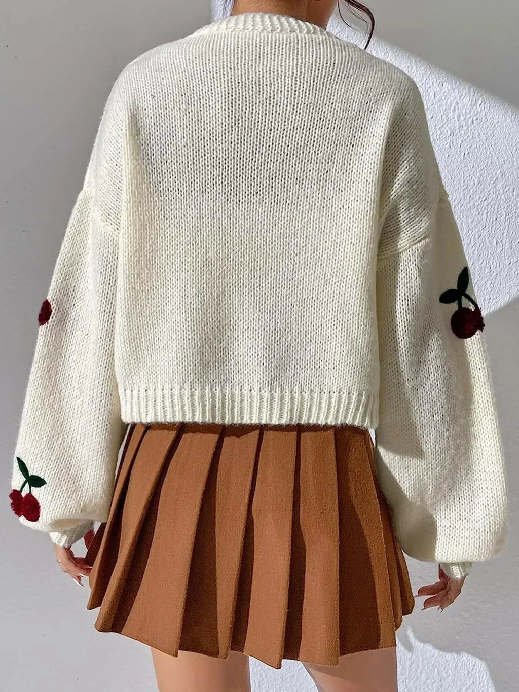 Valenzora | Kirschrot Weiß Dicke Strickjacke Damenjacke