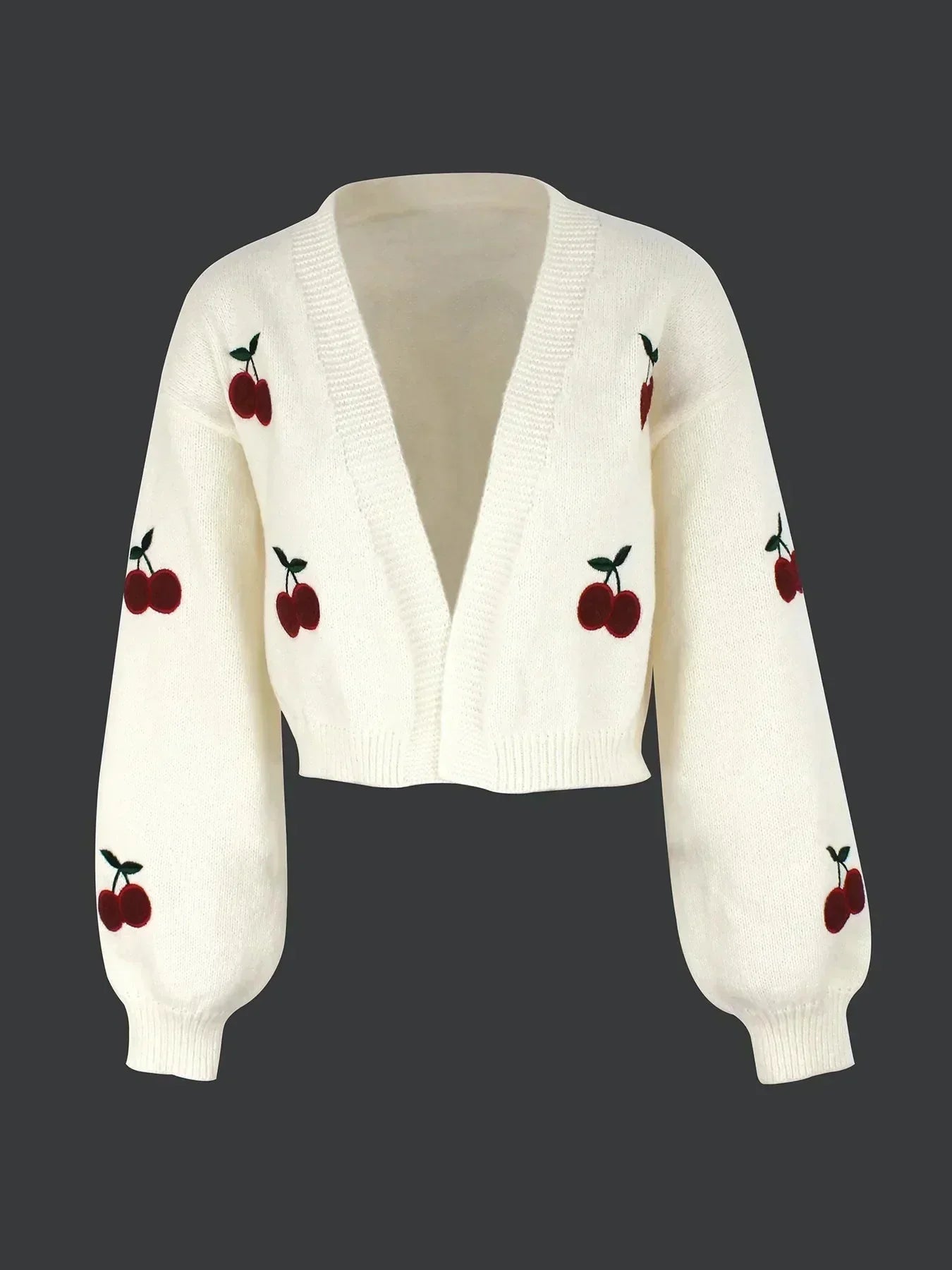 Valenzora | Cherry Red White Chunky Knit Jacket Women's Jacket
