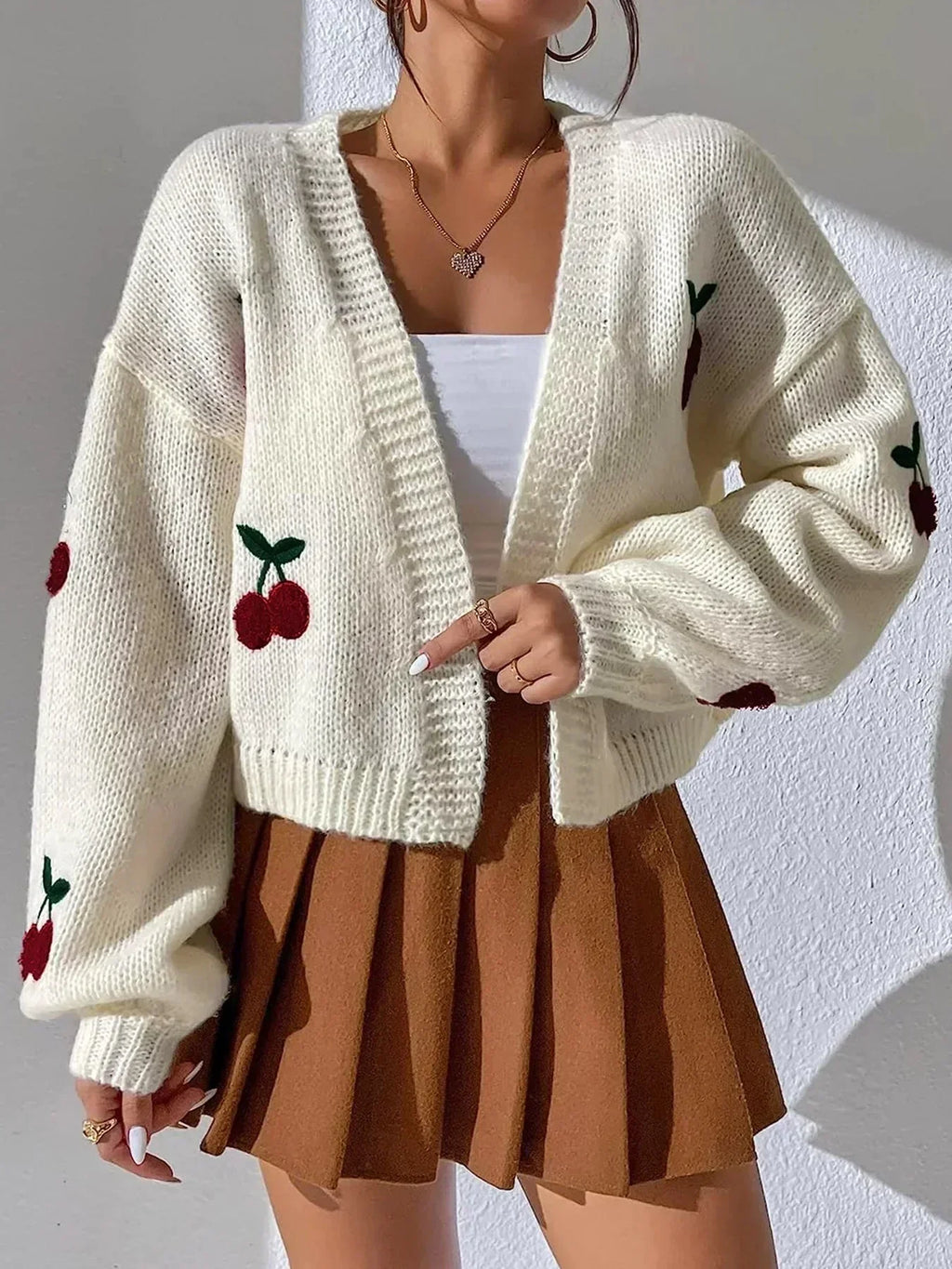 Valenzora | Kirschrot Weiß Dicke Strickjacke Damenjacke