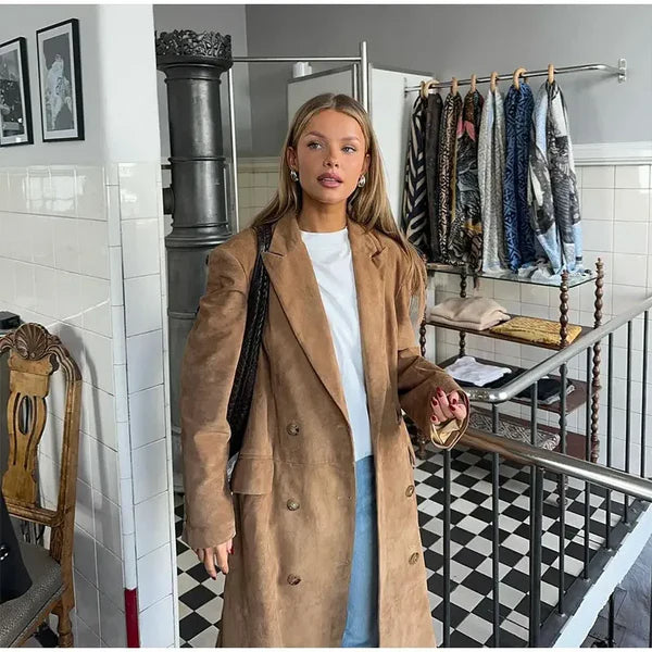 Valenzora | Faux Suede Trench Coat