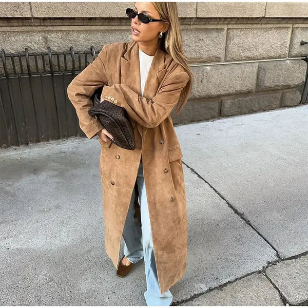 Valenzora | Faux Suede Trench Coat