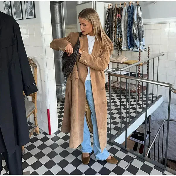 Valenzora | Faux Suede Trench Coat