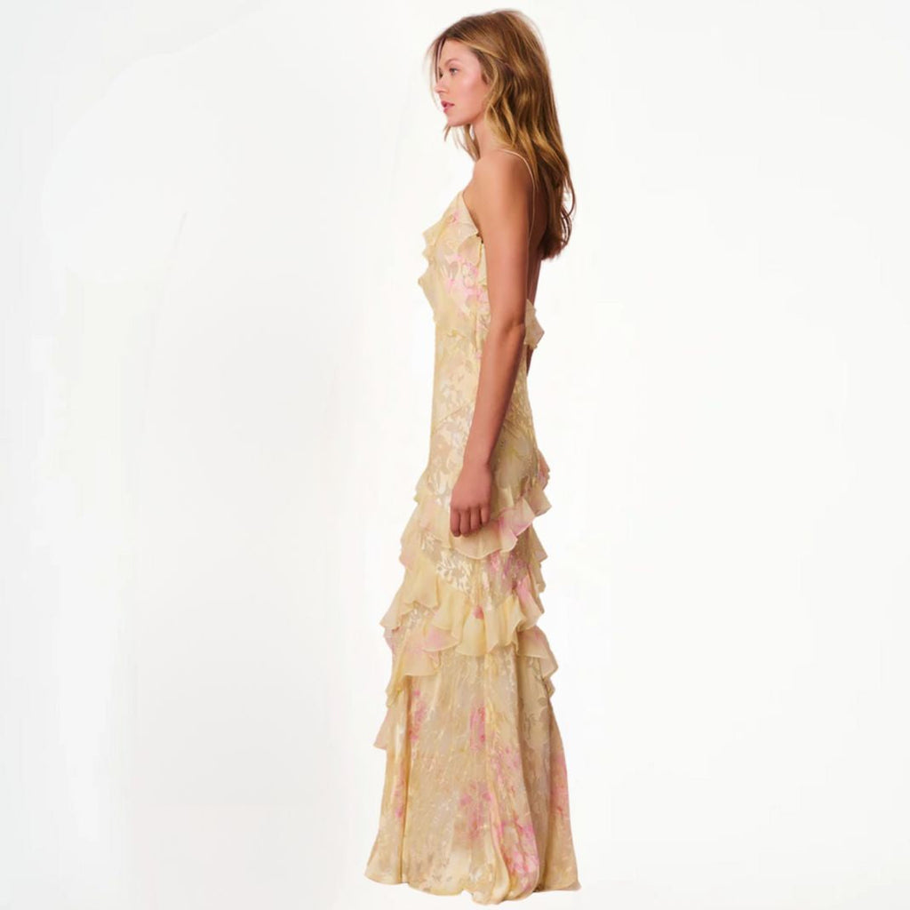 Valenzora | Women's Floral Dress with Ruffles & V-Neck