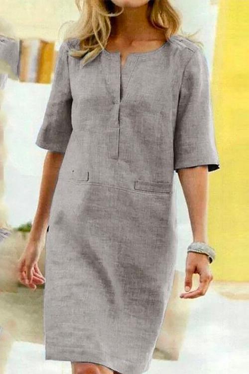 Valenzora | Straight linen and cotton dress with half sleeves