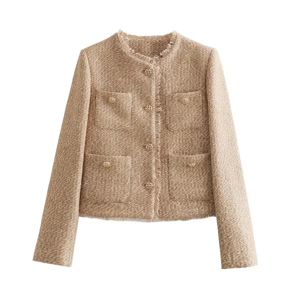 Valenzora - Stilvolle Bouclé-Jacke mit Goldknöpfen