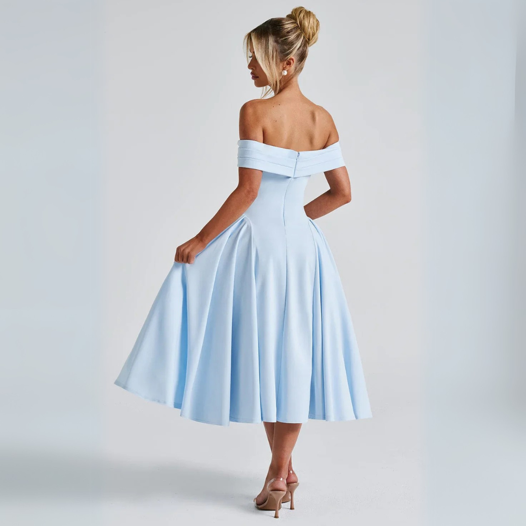 Valenzora | Elegantes blaues Midikleid