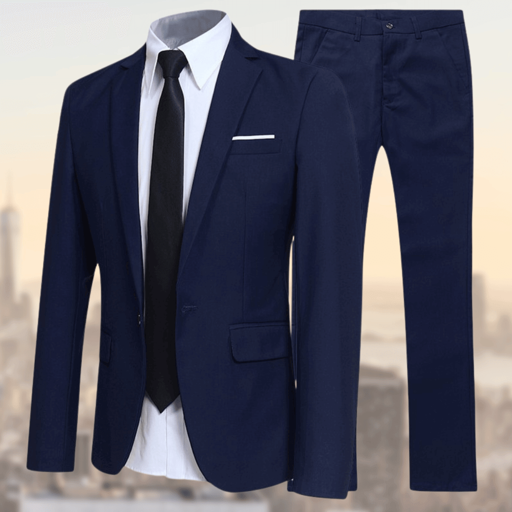 Valenzora | Lapel collar pocket blazer with long trousers two-piece set
