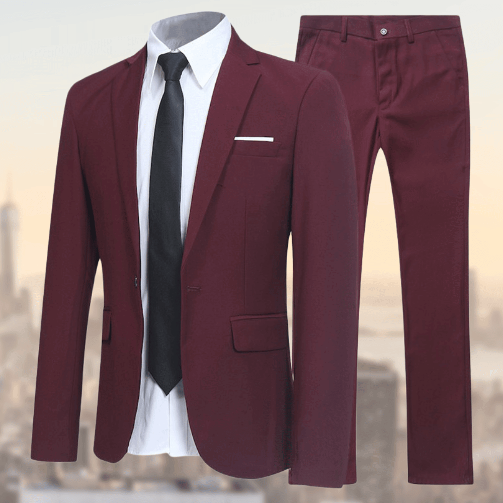 Valenzora | Lapel collar pocket blazer with long trousers two-piece set