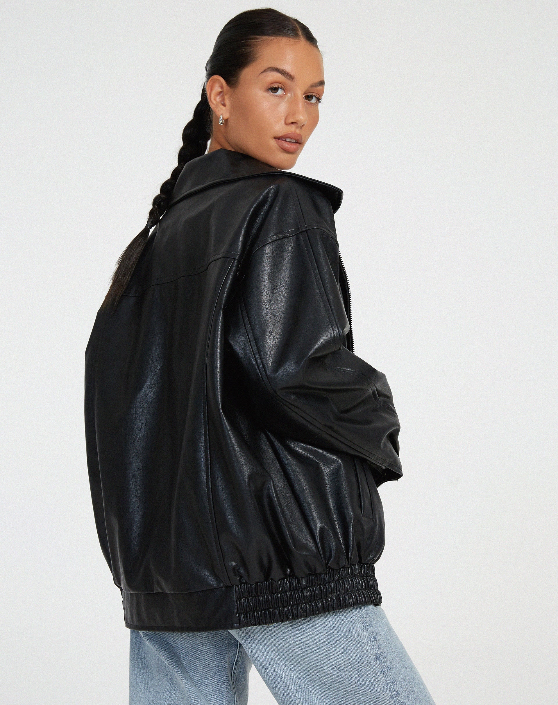 Valenzora | Oversized Faux Leather Jacket with Zipper, Women's Faux Leather Jacket