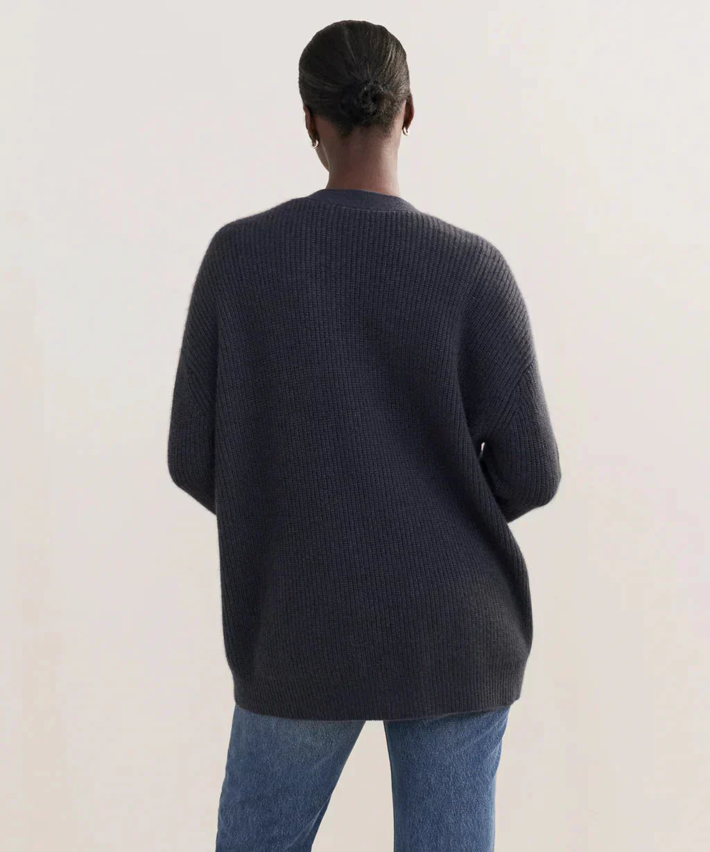 Valenzora | Übergroße Damen-Kaschmir-Strickjacke mit V-Ausschnitt und Knöpfen