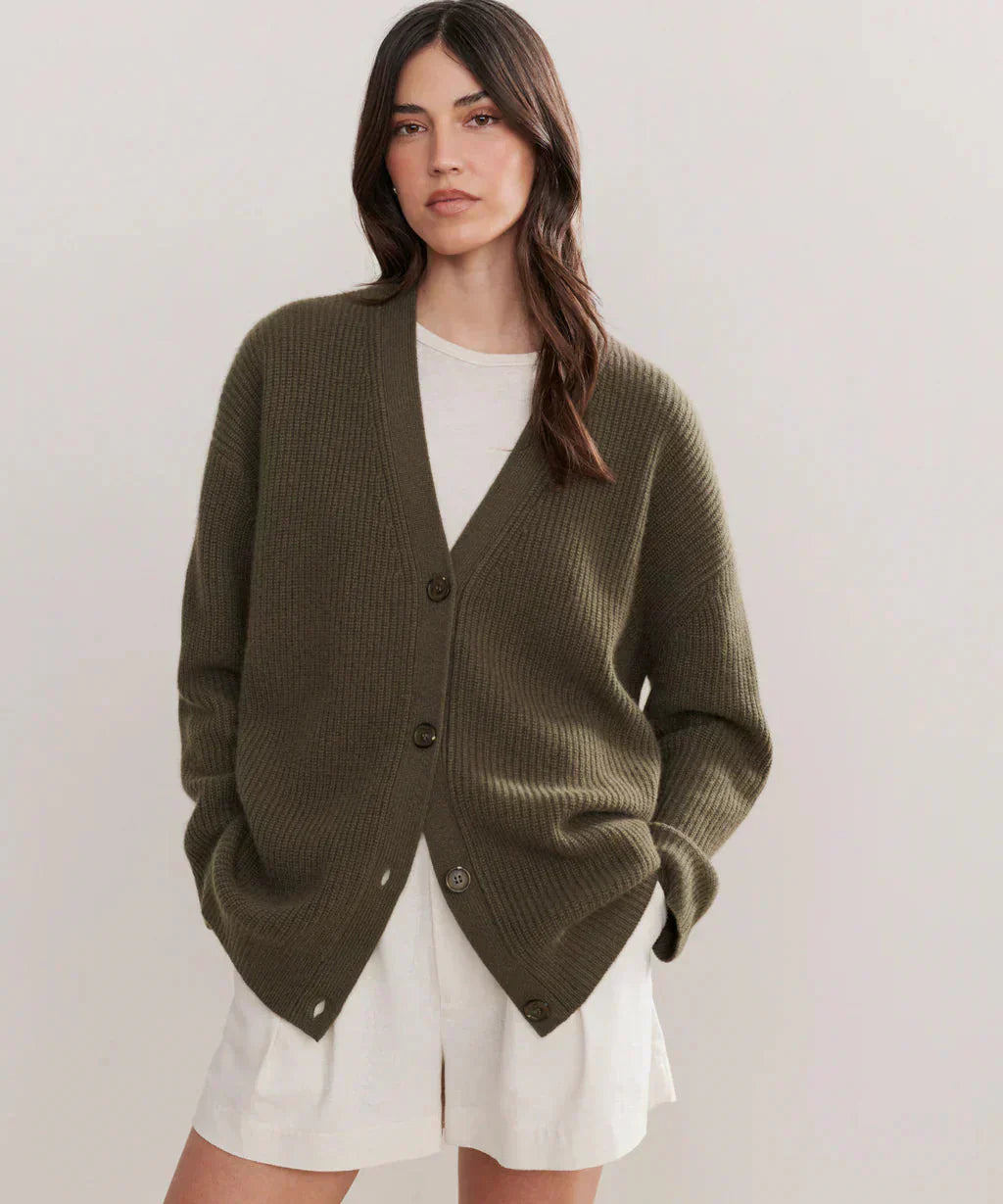 Valenzora | Übergroße Damen-Kaschmir-Strickjacke mit V-Ausschnitt und Knöpfen