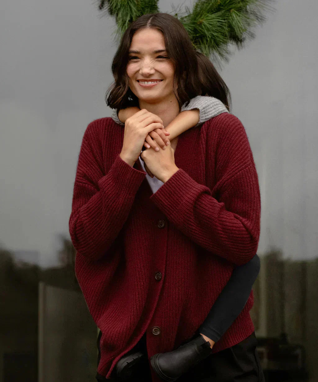 Valenzora | Übergroße Damen-Kaschmir-Strickjacke mit V-Ausschnitt und Knöpfen