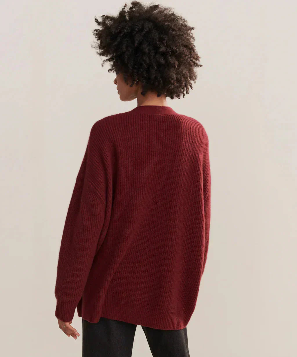 Valenzora | Übergroße Damen-Kaschmir-Strickjacke mit V-Ausschnitt und Knöpfen