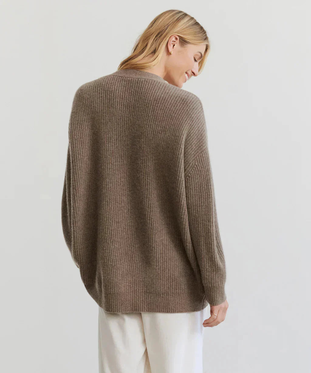 Valenzora | Übergroße Damen-Kaschmir-Strickjacke mit V-Ausschnitt und Knöpfen