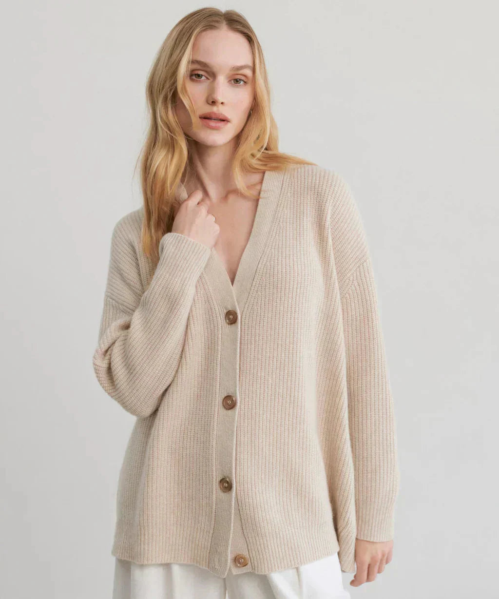 Valenzora | Übergroße Damen-Kaschmir-Strickjacke mit V-Ausschnitt und Knöpfen