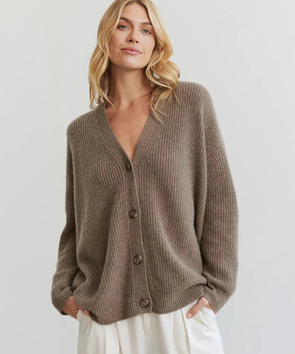 Valenzora | Übergroße Damen-Kaschmir-Strickjacke mit V-Ausschnitt und Knöpfen