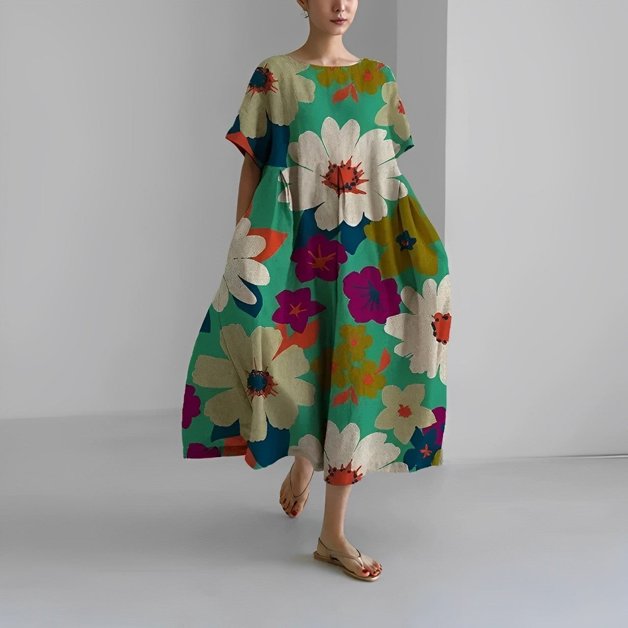 Valenzora | Oversized dress, loose fit, short sleeves, summer dress, long dresses