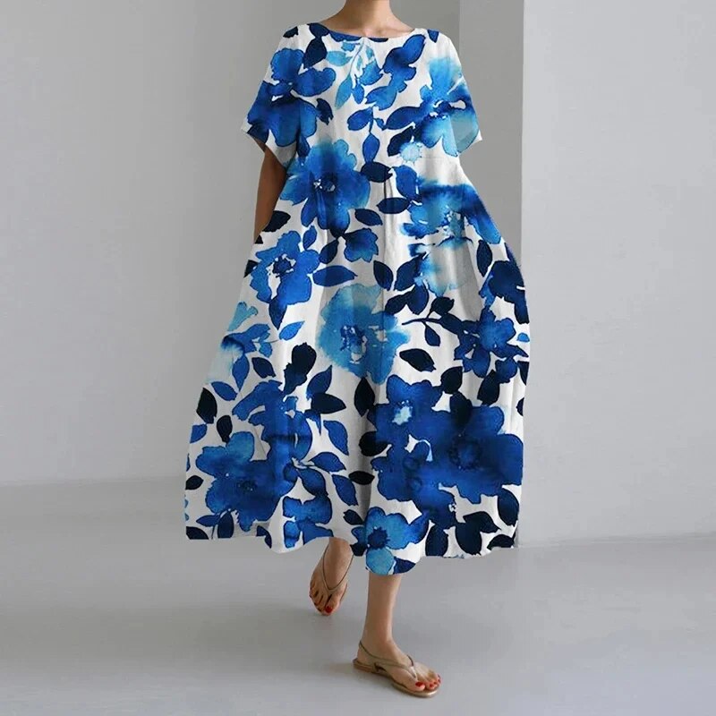 Valenzora | Oversized dress, loose fit, short sleeves, summer dress, long dresses
