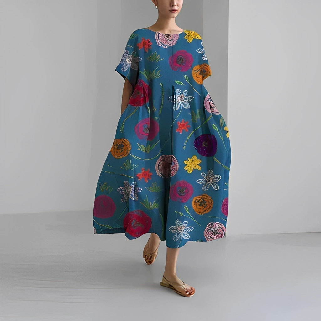 Valenzora | Oversized dress, loose fit, short sleeves, summer dress, long dresses