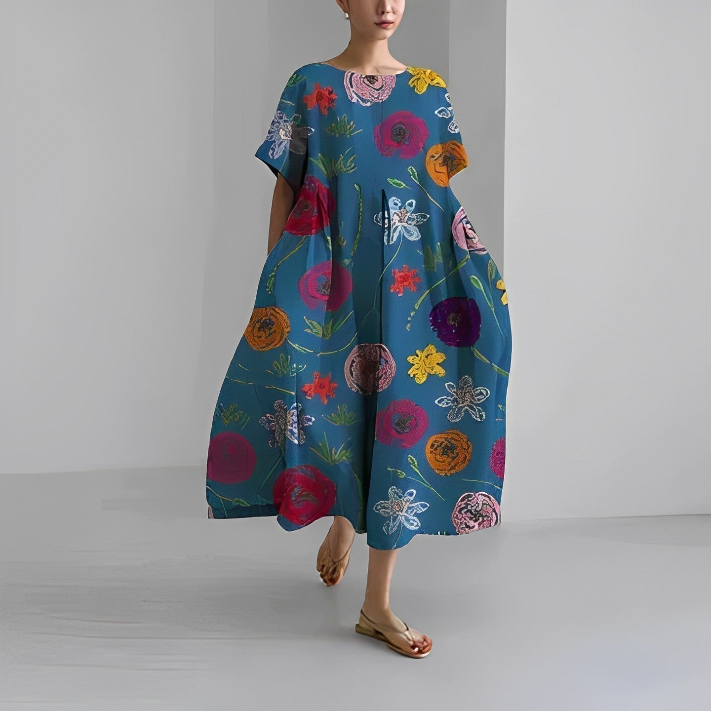 Valenzora | Oversized dress, loose fit, short sleeves, summer dress, long dresses