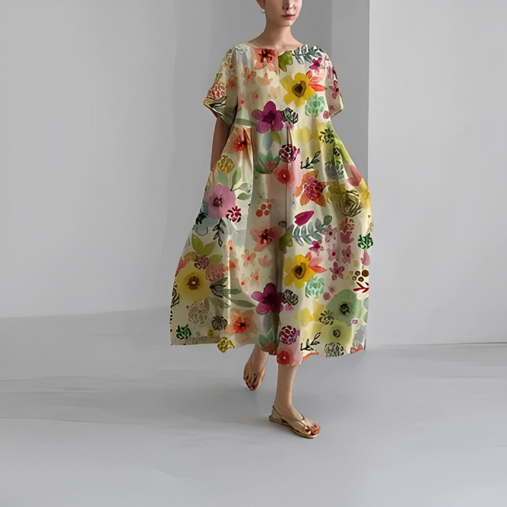 Valenzora | Oversized dress, loose fit, short sleeves, summer dress, long dresses