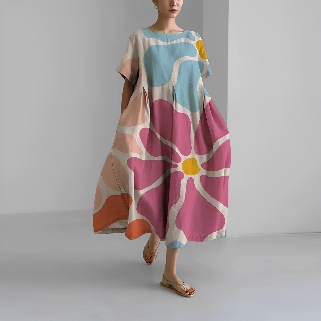 Valenzora | Oversized dress, loose fit, short sleeves, summer dress, long dresses