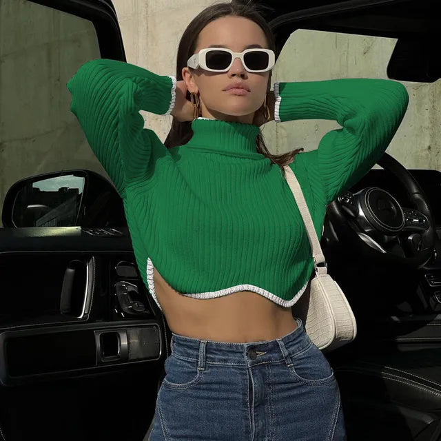 Valenzora | Ribbed roll-neck crop top