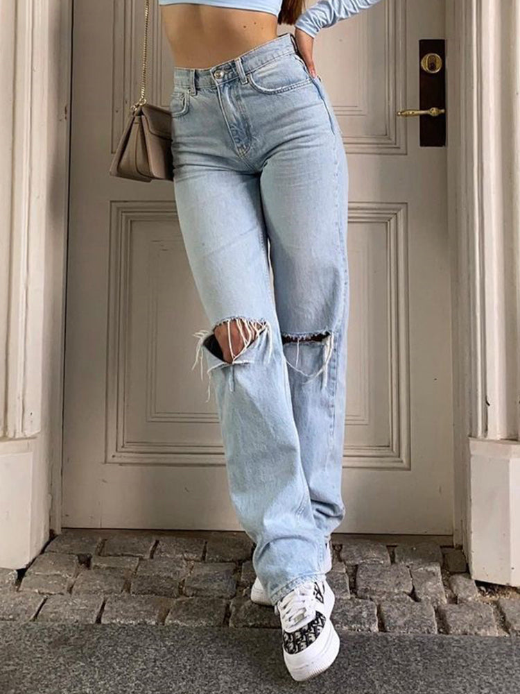 Valenzora Women's Jeans with a Loose Fit, Ripped, Wide Leg, High Waist, Casual Baggy Jeans